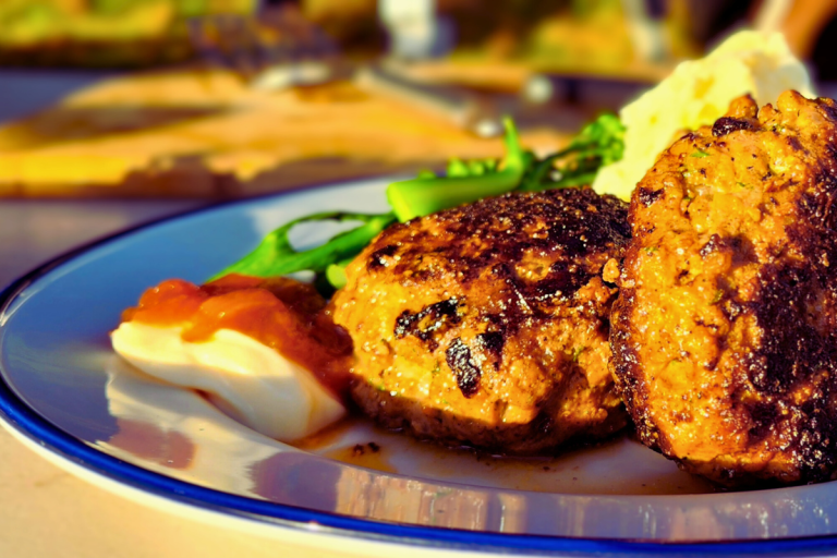 Traditional German Frikadellen meatballs served with home-made tomato relish and mayonnaise.